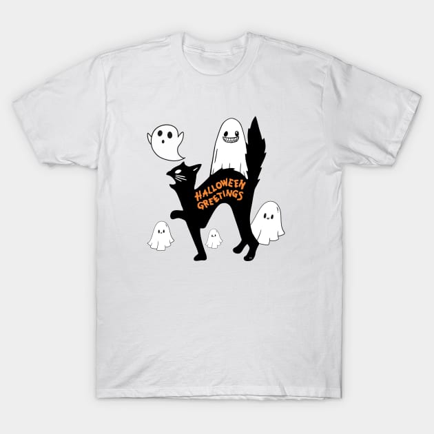 BLACK KITTEN HALLOWEEN GREETINGS T-Shirt by Rightshirt